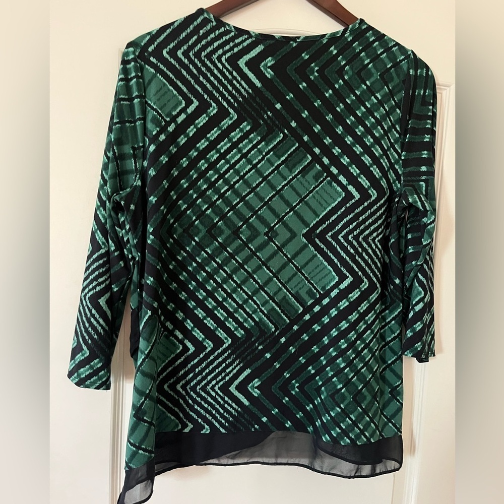 Roz & Ali Designer Emerald & Black Patterned Flowy Blouse Women’s Size L - Picture 6 of 11